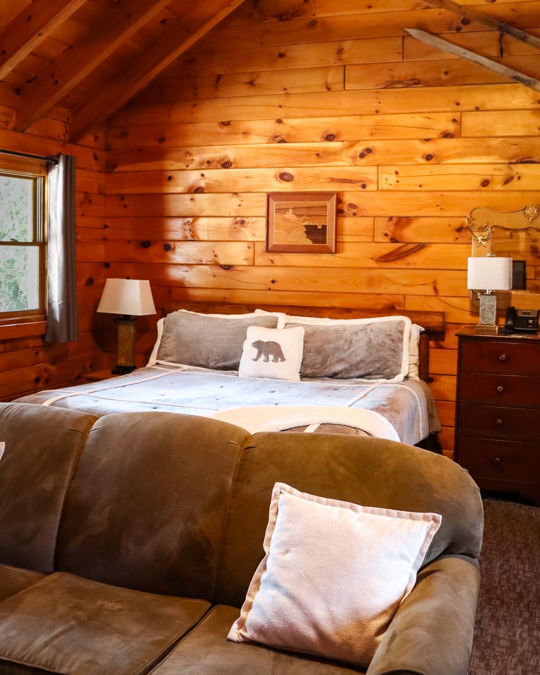 Inside log cabin